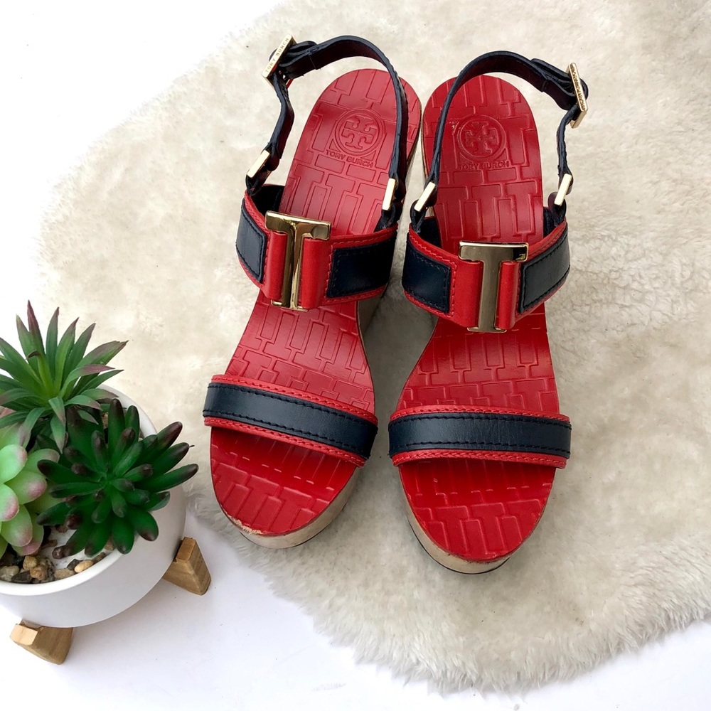 *Tory Burch | Red Navy Volcano Angeline Wedges 7.5 - Picture 4 of 14